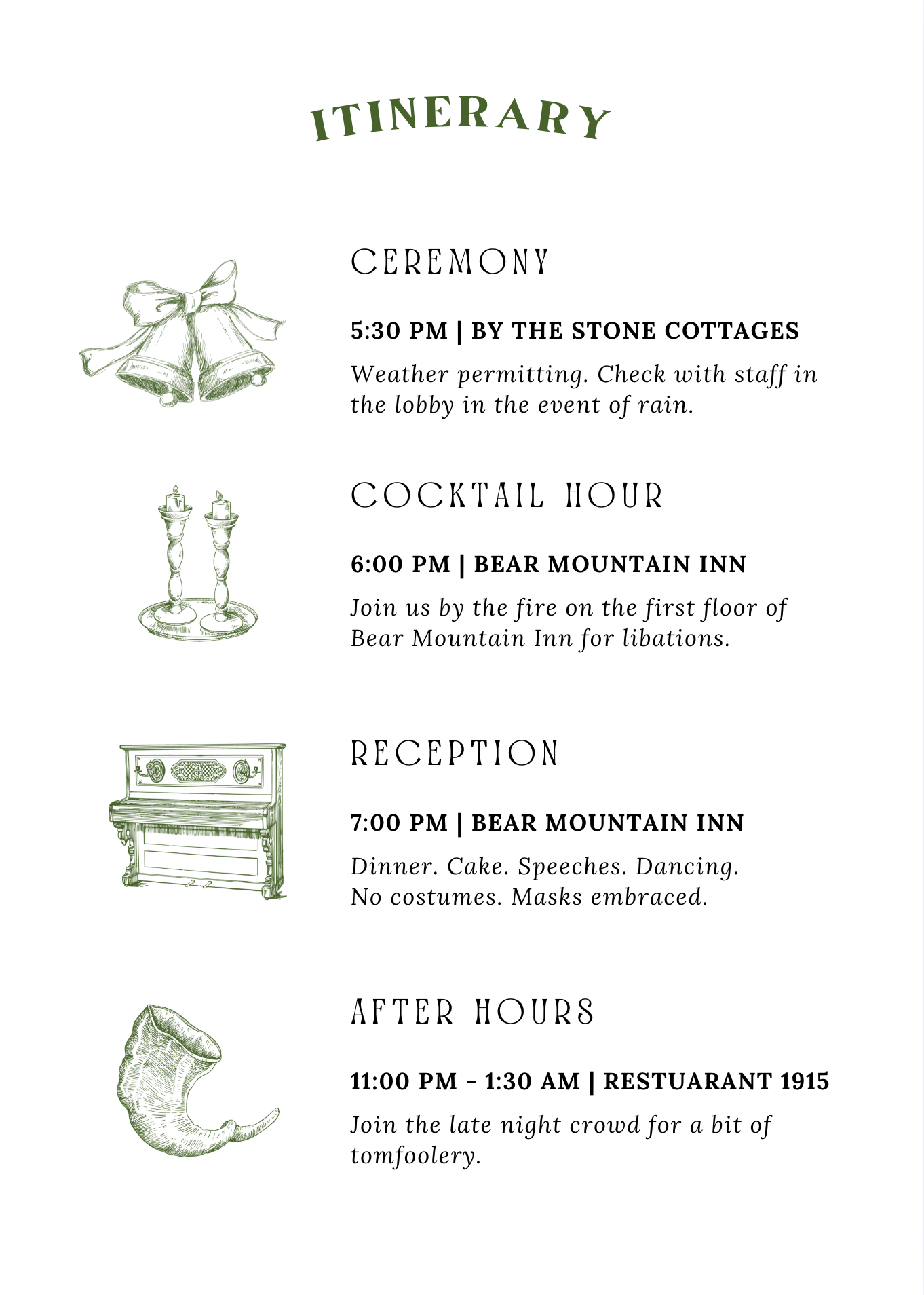 Wedding Itinerary Schedule